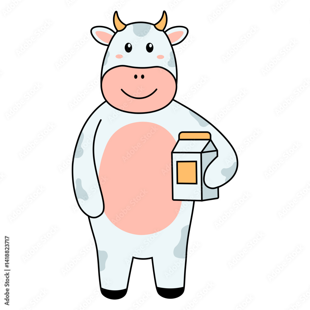 Cute Cow Illustration in Cartoon Design. Vector Character.