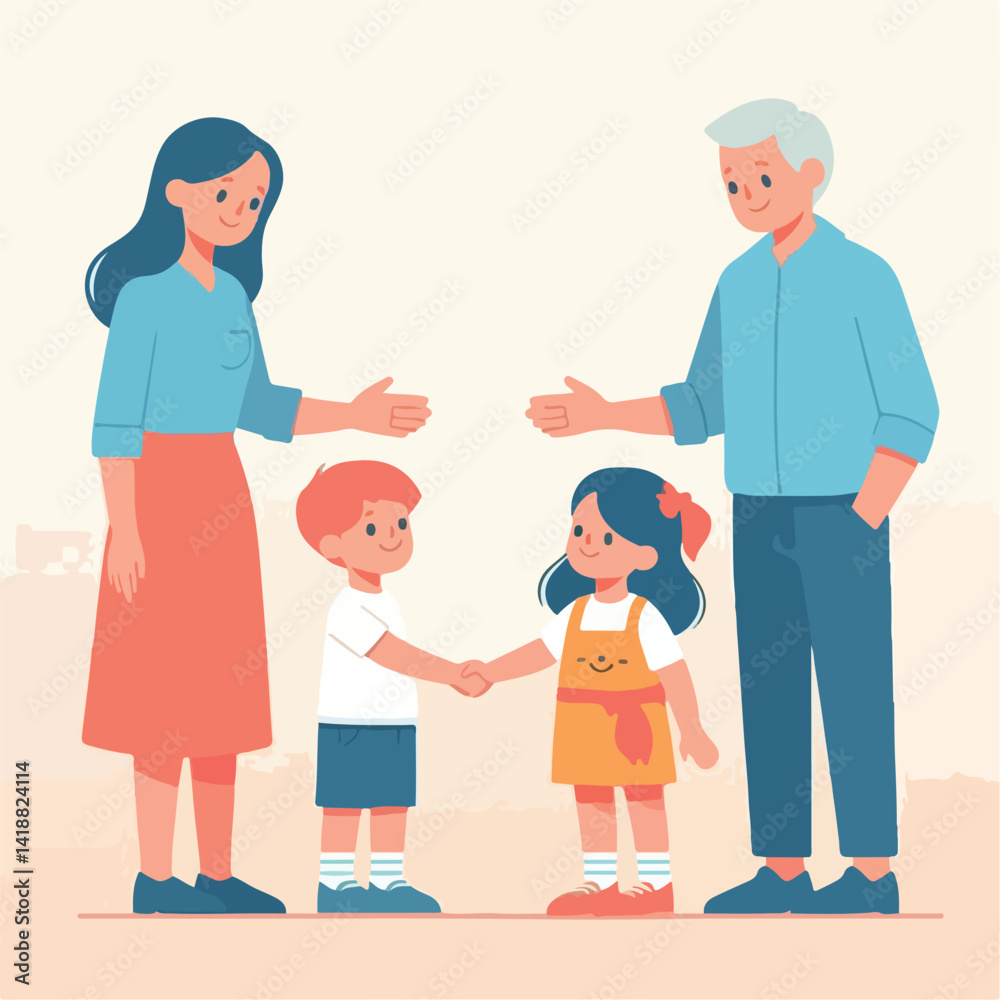 vector image of parents and small children greeting vector image of parents and small children greeting