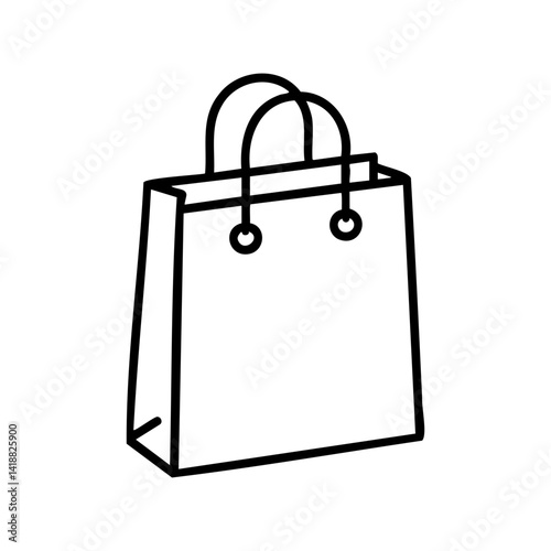 Minimal black outline icon of a handled paper shopping bag, perfect for online stores, retail branding, and shopping-related user interfaces.