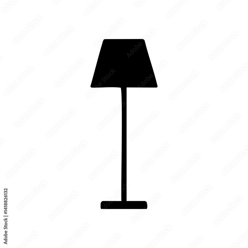 Minimalist black vector icon of a floor lamp, perfect for interior design apps, smart home interfaces, or home decor websites. Minimalist black vector icon of a floor lamp, perfect for interior design apps, smart home interfaces, or home decor websites.