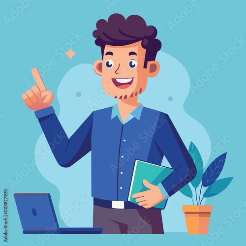 Happy man pointing into a blank copy space spot with two hands