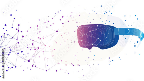 Abstract VR Headset with Technology Connections and Starry Network on White Background, Minimalist Vector Illustration
