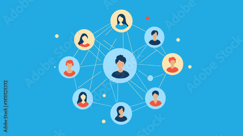 Social Media Network Conceptual Vector with Connected User Profiles, Digital Communication, Online Community Interactions