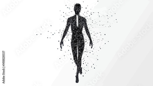 Low-Poly Vector Illustration of Human Body with Thin Lines and Dots, Polygonal Design, Medical Science Concept Isolated on White Background