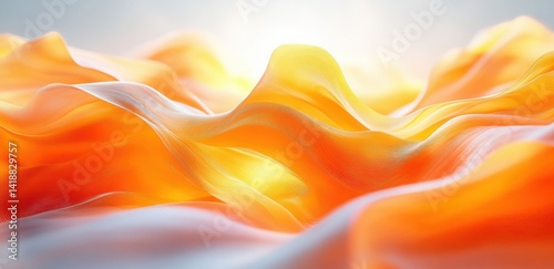 Flowing Abstract Orange and Yellow Gradient Background with Dynamic Swirls and Light Reflections