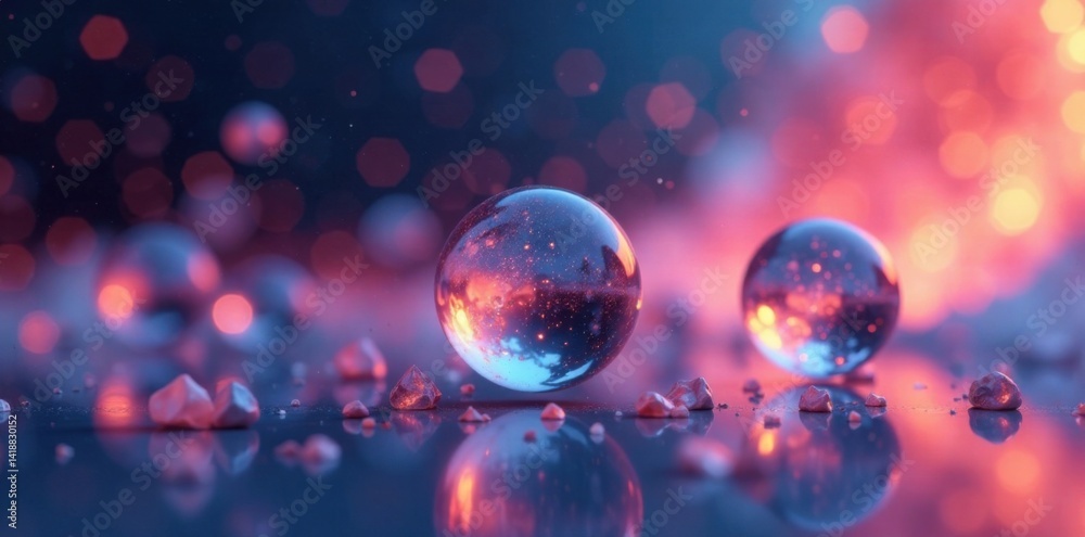 Glowing silver spheres suspended in mid-air with vibrant geometric patterns , geometric, background, technology Glowing silver spheres suspended in mid-air with vibrant geometric patterns , geometric, background, technology