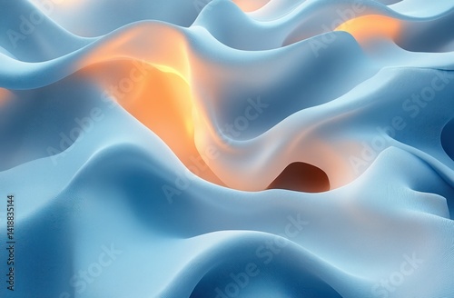 Soft Glowing Blue Waves Abstract Background with Flowing Curves and Minimalistic Design
