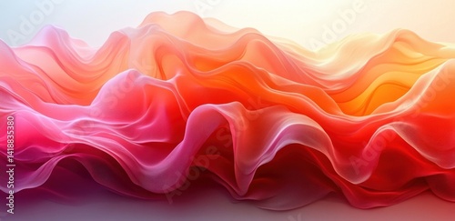 Abstract fluid waves in warm red orange tones with glowing light and smooth flowing curves