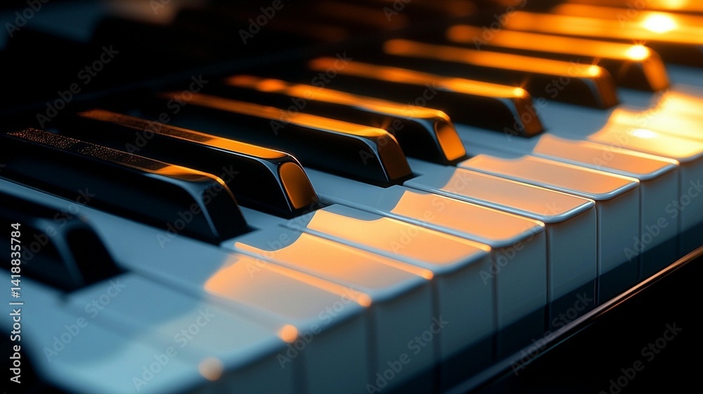 custom made wallpaper toronto digitalClose-up of piano keys illuminated by warm light. (2)