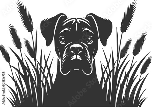 Boxer dog peeking silhouette vector
