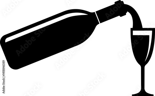Wine bottle and glass icon in flat. isolated on transparent background. 