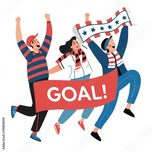 Enthusiastic fan group holding a banner proclaiming "Goal while (1)" at a sporting event, showcasing their unwavering support.