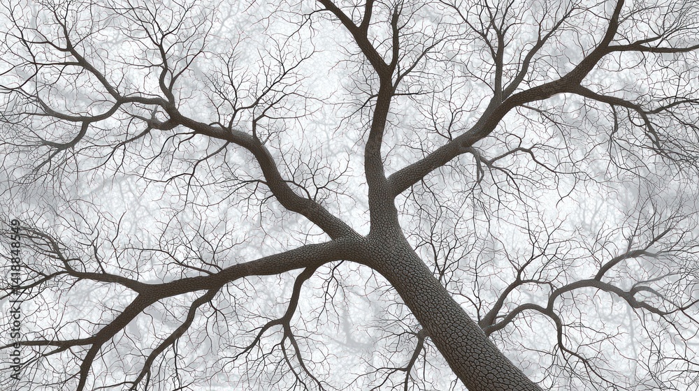 Obraz premium Bare Winter Tree Branches, Low Angle, Light Gray Sky