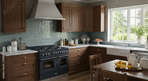 Bright Modern Kitchen Interior Design with Dark Wood Cabinets