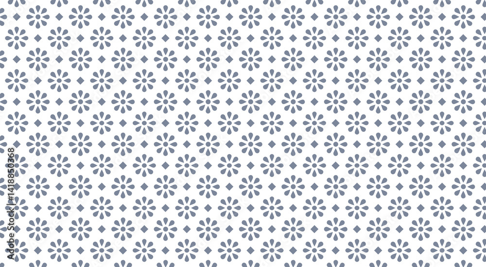 Seamless floral pattern decorating white background with stylized gray flowers and rhombuses creating a delicate and elegant design Seamless floral pattern decorating white background with stylized gray flowers and rhombuses creating a delicate and elegant design