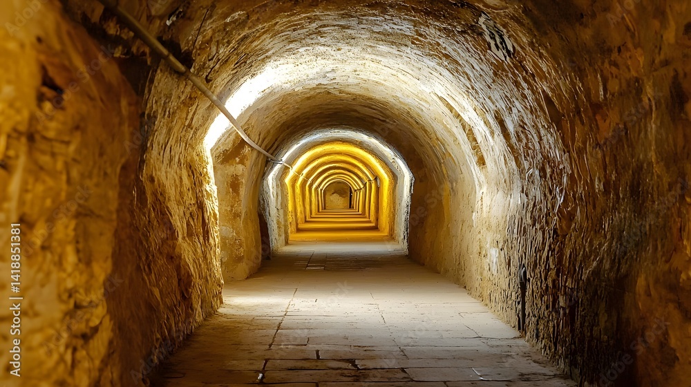 Fototapeta premium Enchanting Ruins of a Lost Subterranean City Illuminated by Ethereal Golden Light Discover the Mysterious and Captivating Remnants of an Ancient Civilization Hidden for Centuries