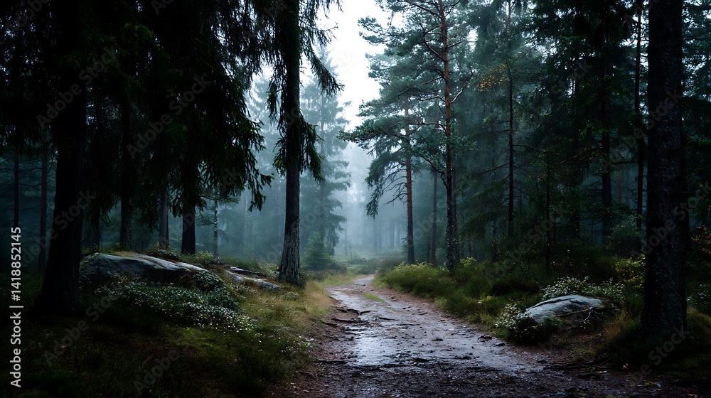 Fototapeta premium Misty forest path (2)
