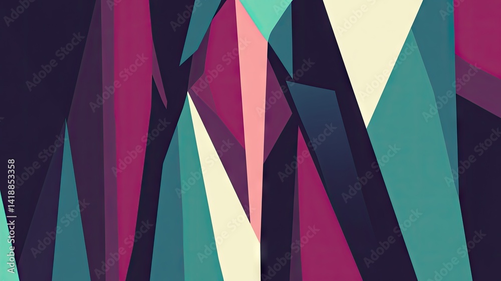 A vibrant abstract design of overlapping triangles in a variety of deep and pastel colors. A vibrant abstract design of overlapping triangles in a variety of deep and pastel colors.