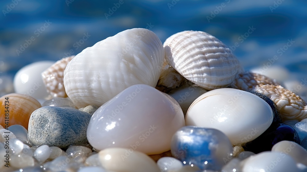 Obraz premium Seashells and stones on a beach