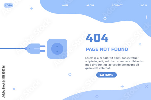 404 error page flat illustration with cable and socket disconnected warning lost internet connection concept modern web page not found template user interface design minimal style banner vector