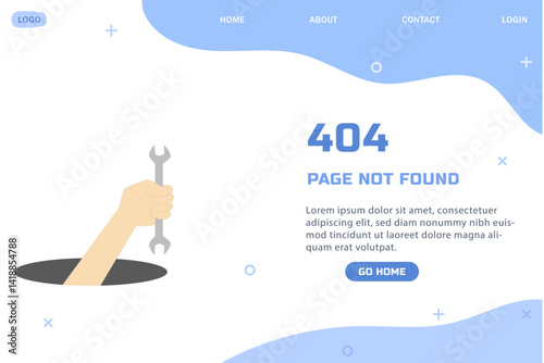 Flat illustration of 404 error page with wrench concept about lost internet connection modern web page template not found minimal style user interface design vector banner