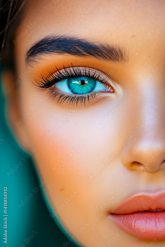Fototapeta premium A close up of a woman's face with blue eyes
