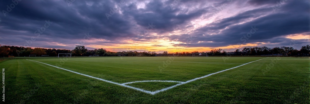 Obraz premium Empty soccer field at sunset