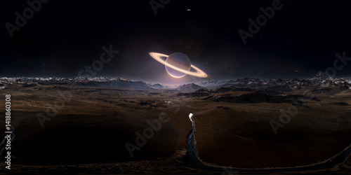 Saturn from moon 8K VR 360 Equirectangular Spherical Panorama