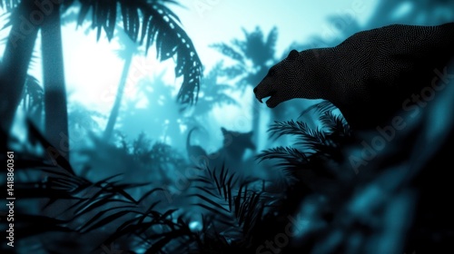 Prehistoric bear in misty jungle