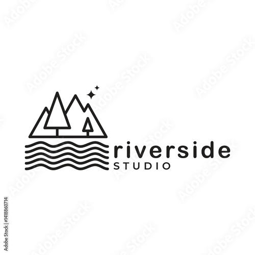 Abstract and modern adventure riverside studio logo design inspiration with minimalist line art