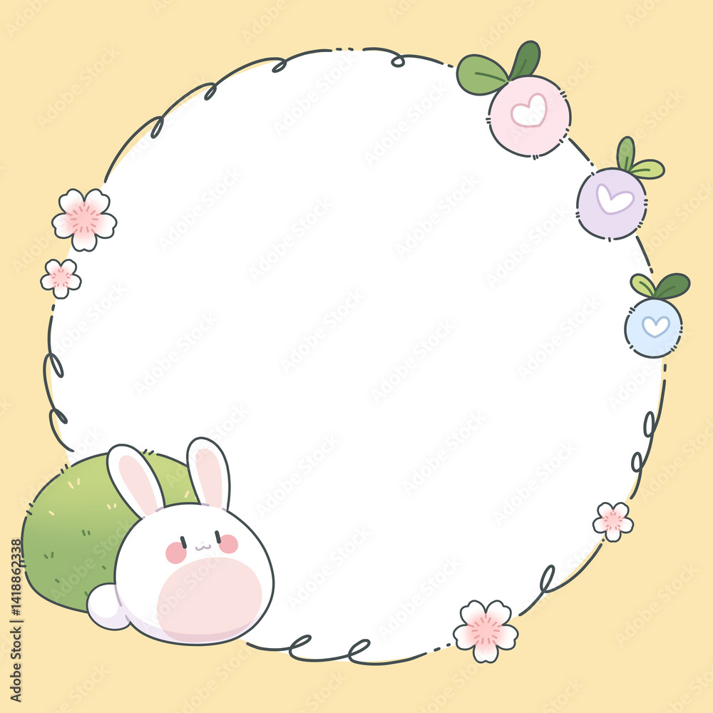 Cute memo for writing messages, reminders, decorated with cute rabbits, hearts and flowers.
