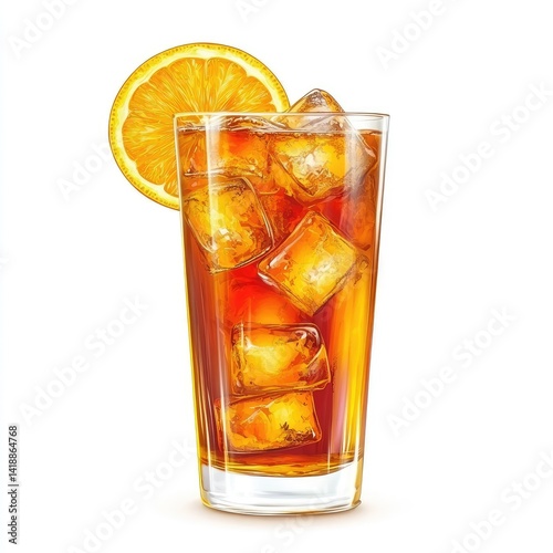 Iced tea in tall glass with orange slice