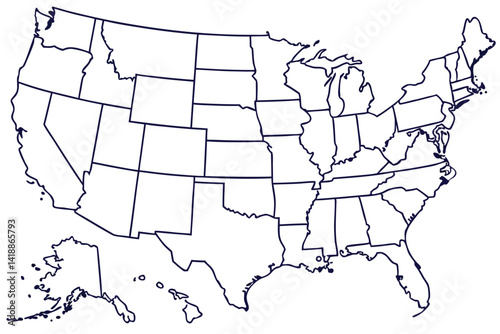 Blank U.S. Map Outline – Minimalist High-Resolution Illustration of All 50 States