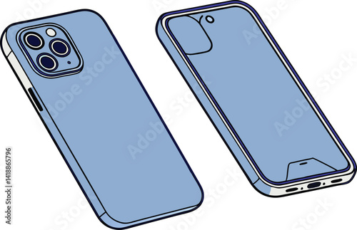 Modern Smartphone Front and Back View – Minimalist Design with Matte Blue Gradient Finish