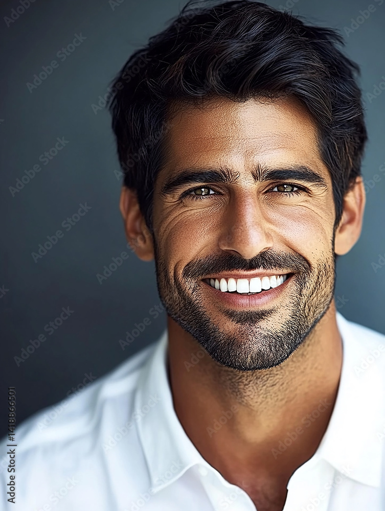 Fototapeta premium Close-up of a smiling business man, a handsome business tough guy