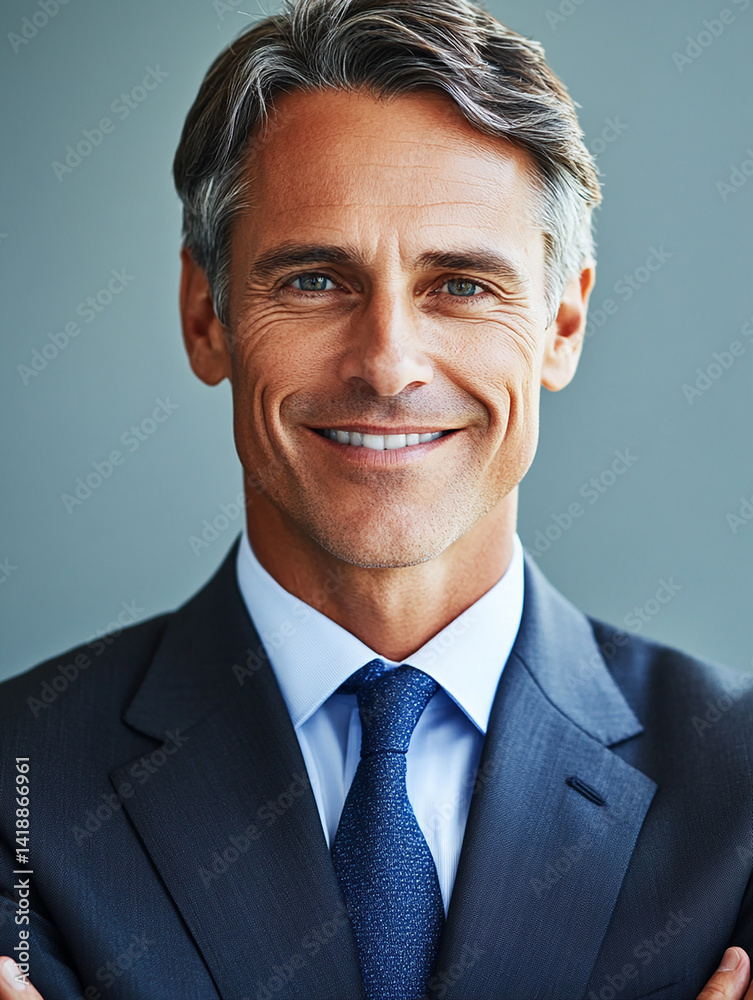 Close-up of a smiling business man, a handsome business tough guy Close-up of a smiling business man, a handsome business tough guy