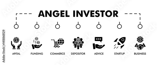 Angel investor banner web icon vector illustration concept of business angel, informal investor, investment founder with icon of capital, funding, commerce, depositor, advice, startup and business