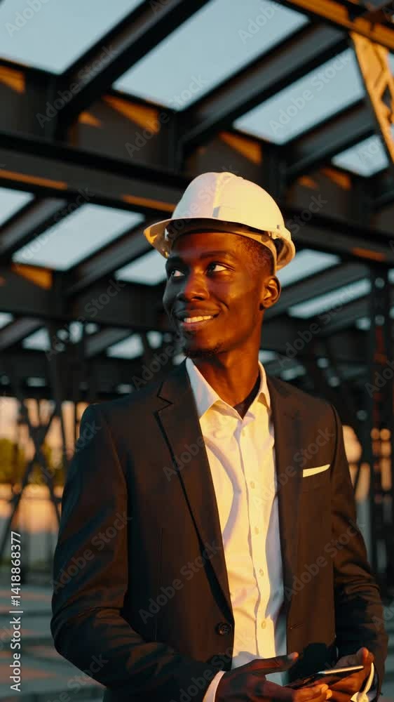 Young businessman on construction site using smartphone engineer smiling.
Young businessman on construction site using smartphone engineer smiling.