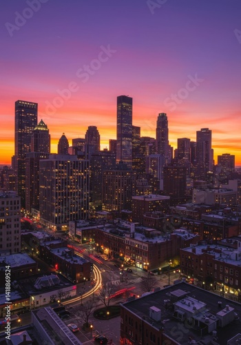 Wallpaper Mural City Skyline at Sunset with Vibrant Orange and Purple Sky Torontodigital.ca