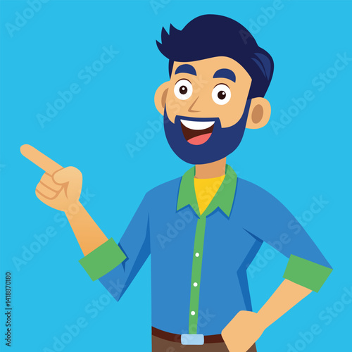 Happy man pointing into a blank copy space spot with two hands