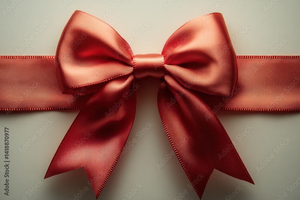 Red satin ribbon bow on white background minimalist modern design reflective texture Red satin ribbon bow on white background minimalist modern design reflective texture