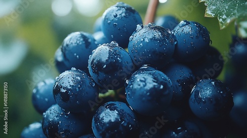 Wallpaper Mural Grapes glistening with dew in vineyard, against foliage background, close-up Torontodigital.ca