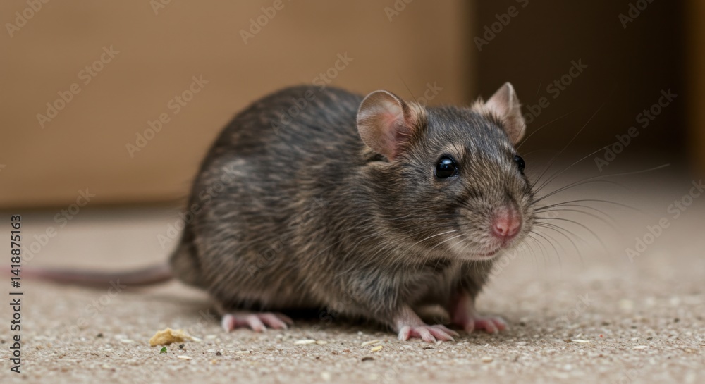 Closeup of a Brown Rat on a Beige Floor Closeup of a Brown Rat on a Beige Floor
