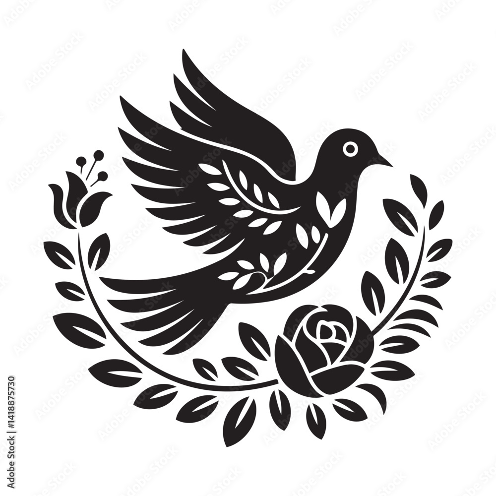 Fototapeta premium Elegant Vector Black silhouettes Bird and Floral Design. with white background