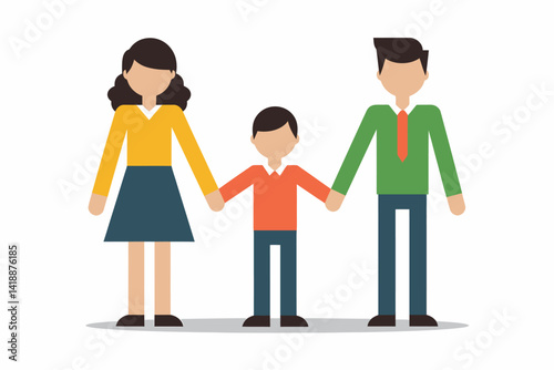 Family Vector Illustration: Mother, Father, and Child Holding Hands