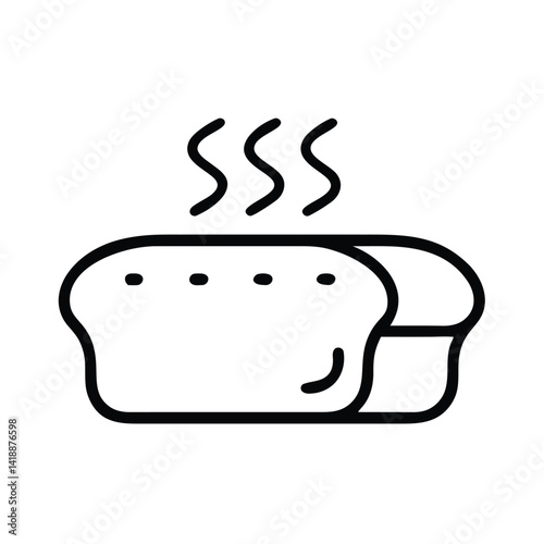 Outline of Freshly Baked Steaming Bread Loaf, Bakery Vector Illustration