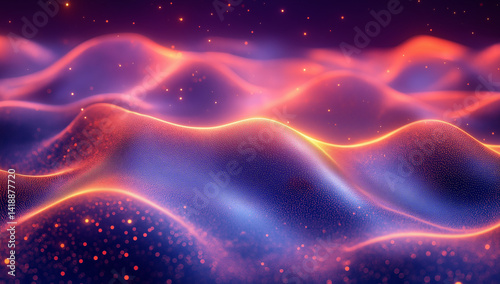 Dynamic geometric background with blue lines and golden light on dark purple