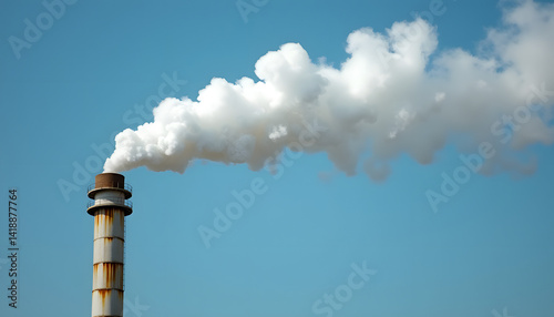 Industrial chimney emitting smoke against blue sky  