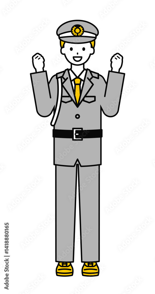 全身のポーズ_シンプルな警備員の男性06