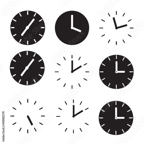 Coloured clocks icons silhouette White Background.
